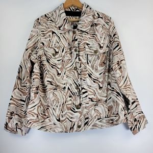 Lucy & Laurel Womens 100% Linen Animal Print Shacket Size 1X